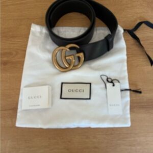 Gucci Marmont Black Leather Belt with Brushed Gold Buckle